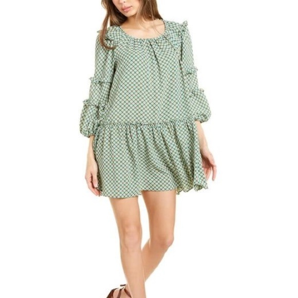 𝅺nwt Max studio green geo floral flowy mini dress - Picture 1 of 7